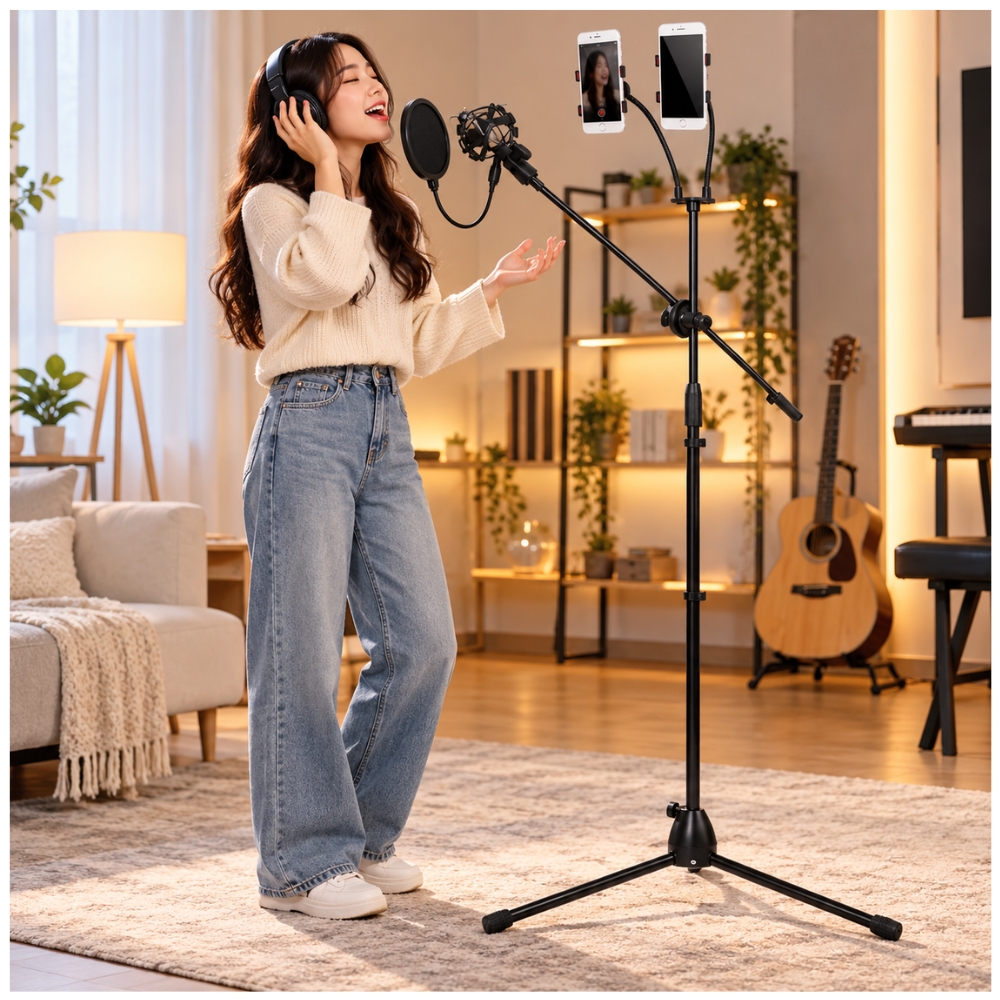 TRIPODE 170CM BRAZO PARA MICROFONO DOBLE SOPORTE HOLDER CELULAR FLEXIBLE TRANSMISIONES EN VIVO LIVE - 5