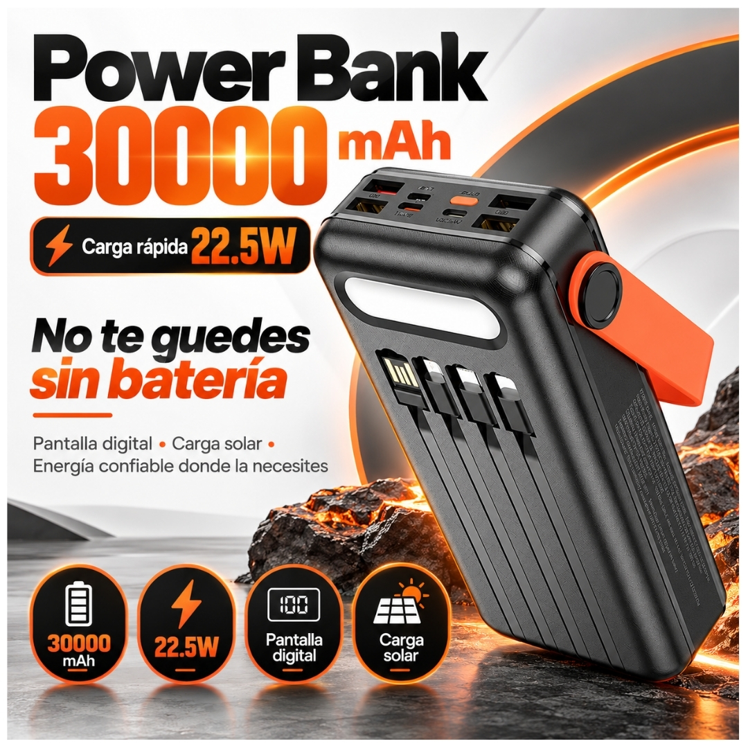 POWER BANK HOCO 30000MAH CARGA SOLAR CARGA RAPIDA 22.5W CON LINTERNA PANTALLA - 2