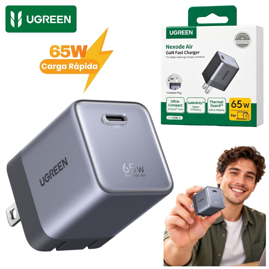 CARGADOR UGREEN NEXODE 65W AIR GAN TIPO C  CARGA RAPIDA PARA MACBOOK LAPTOP CELULARES IPHONE SAMSUNG - 1