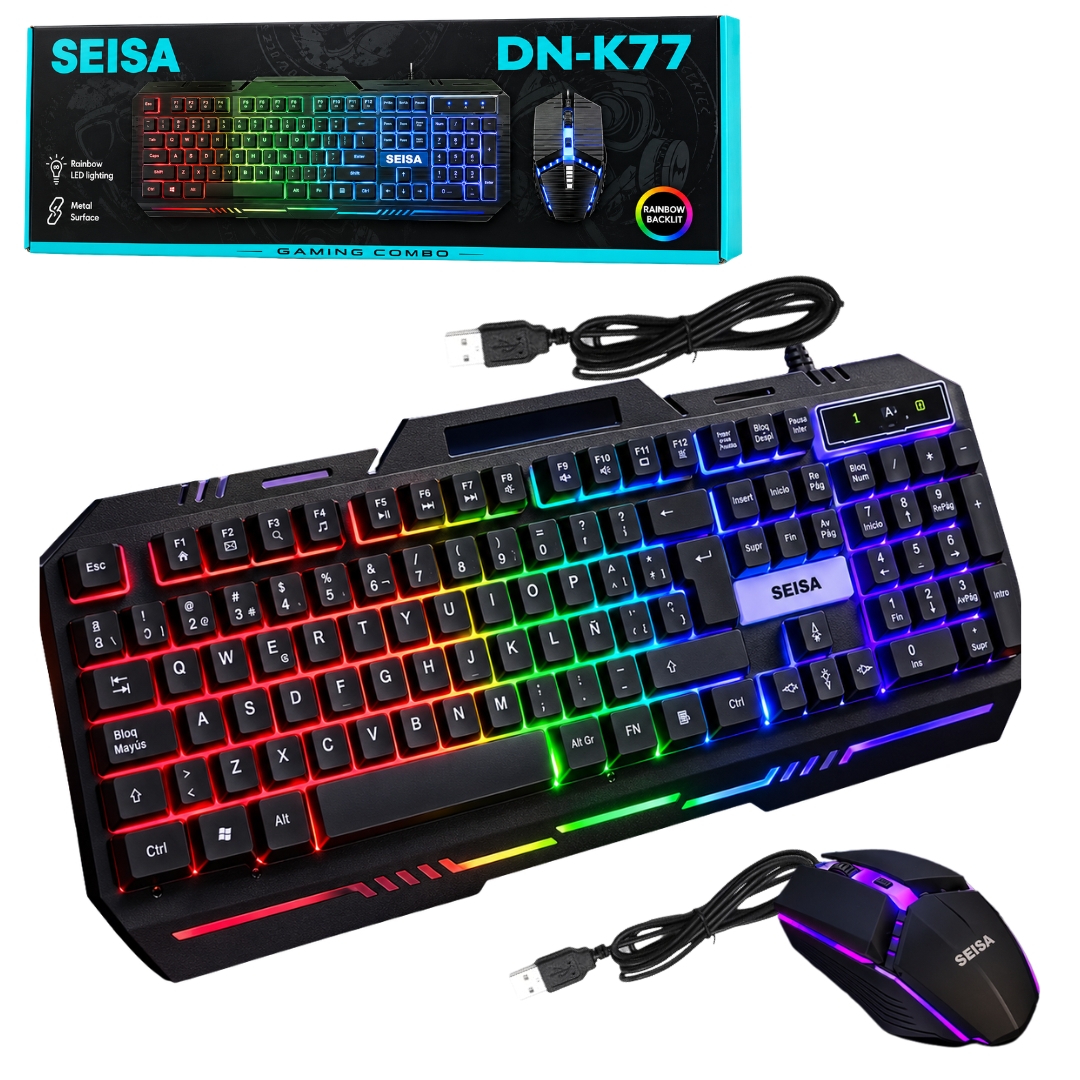 KIT TECLADO MOUSE SEISA GAMER RETROILUMINADO RGB CON CABLE USB - 1