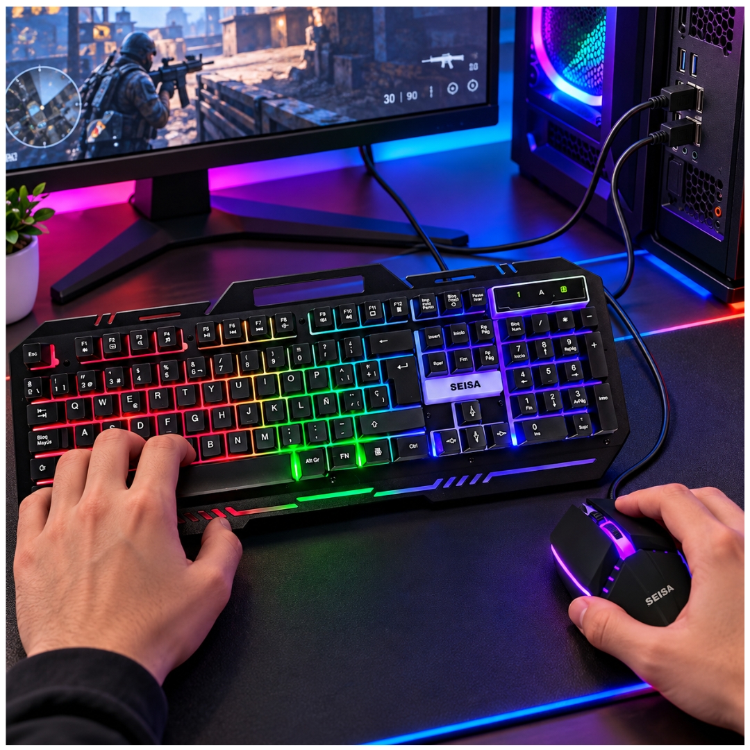 KIT TECLADO MOUSE SEISA GAMER RETROILUMINADO RGB CON CABLE USB - 4
