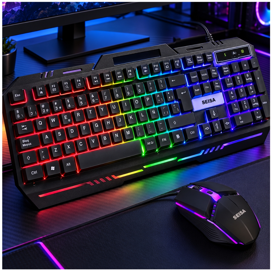KIT TECLADO MOUSE SEISA GAMER RETROILUMINADO RGB CON CABLE USB - 5