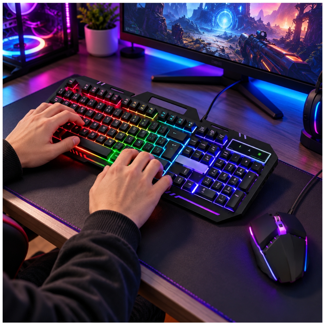 KIT TECLADO MOUSE SEISA GAMER RETROILUMINADO RGB CON CABLE USB - 6