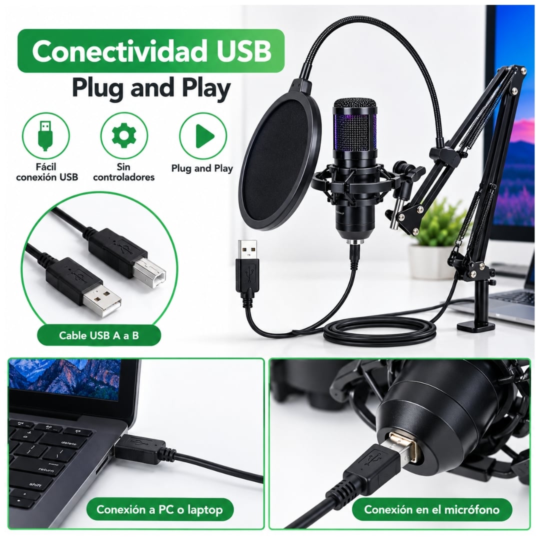 KIT MICRÓFONO CONDENSADOR PROFESIONAL CON SOPORTE Y ANTIPOP PARA STREAMING PC BM-828TZ - 3