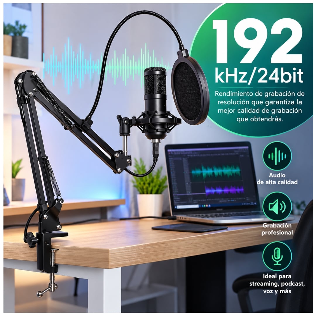 KIT MICRÓFONO CONDENSADOR PROFESIONAL CON SOPORTE Y ANTIPOP PARA STREAMING PC BM-828TZ - 4