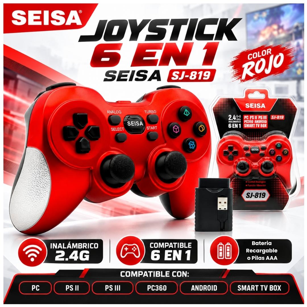 JOYSTICK INALÁMBRICO RECARGABLE GAMEPAD 6 EN 1 PARA PC PS2 PS3 SJ-819 - 2
