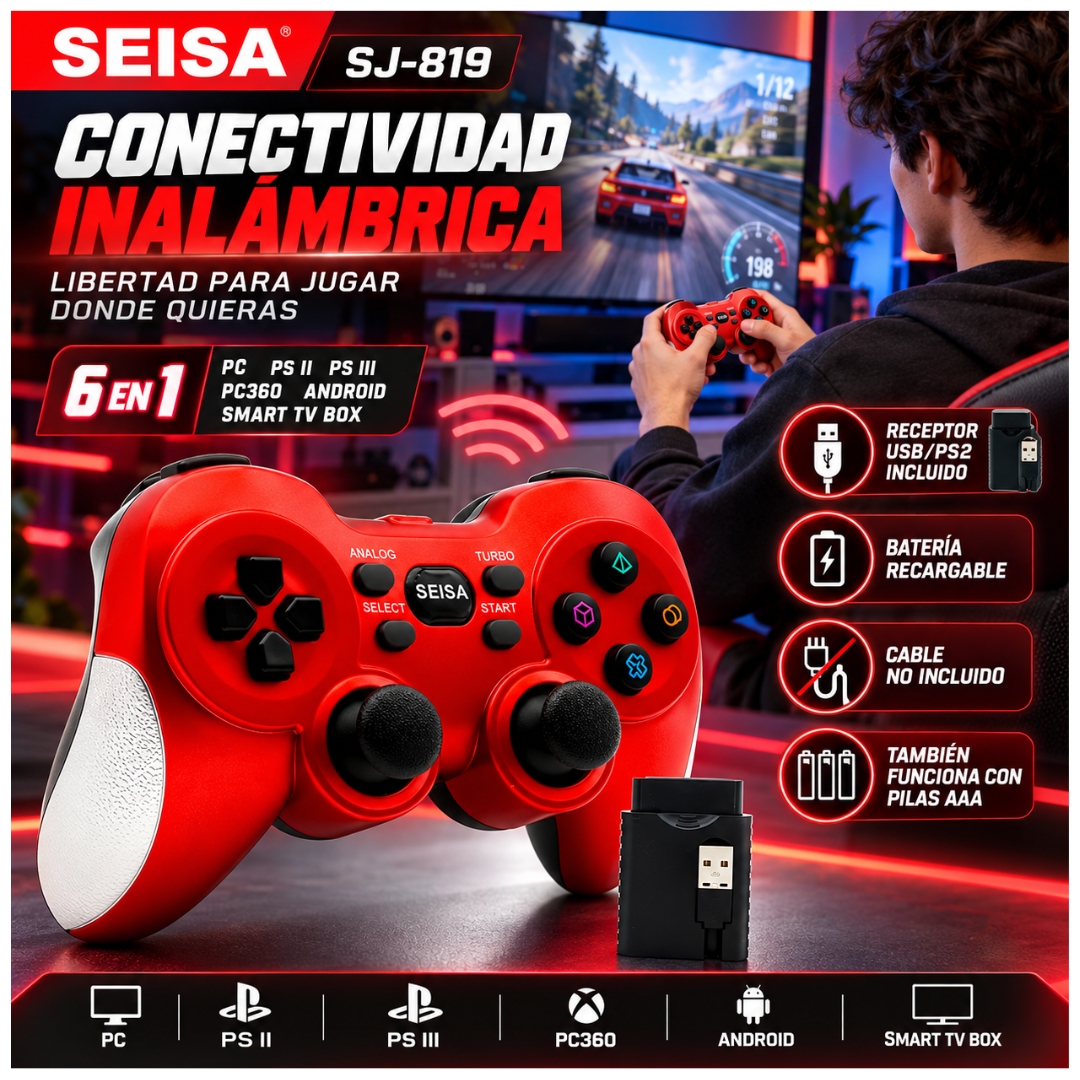 JOYSTICK INALÁMBRICO RECARGABLE GAMEPAD 6 EN 1 PARA PC PS2 PS3 SJ-819 - 5