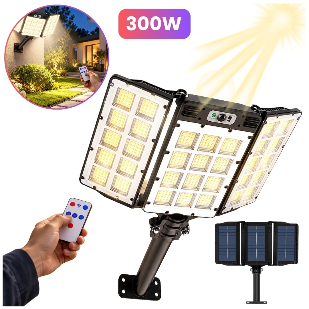FAROLA LUZ SOLAR LED 300W ILUMINACIÓN EXTERIOR PANEL SENSOR MOVIMIENTO - 1