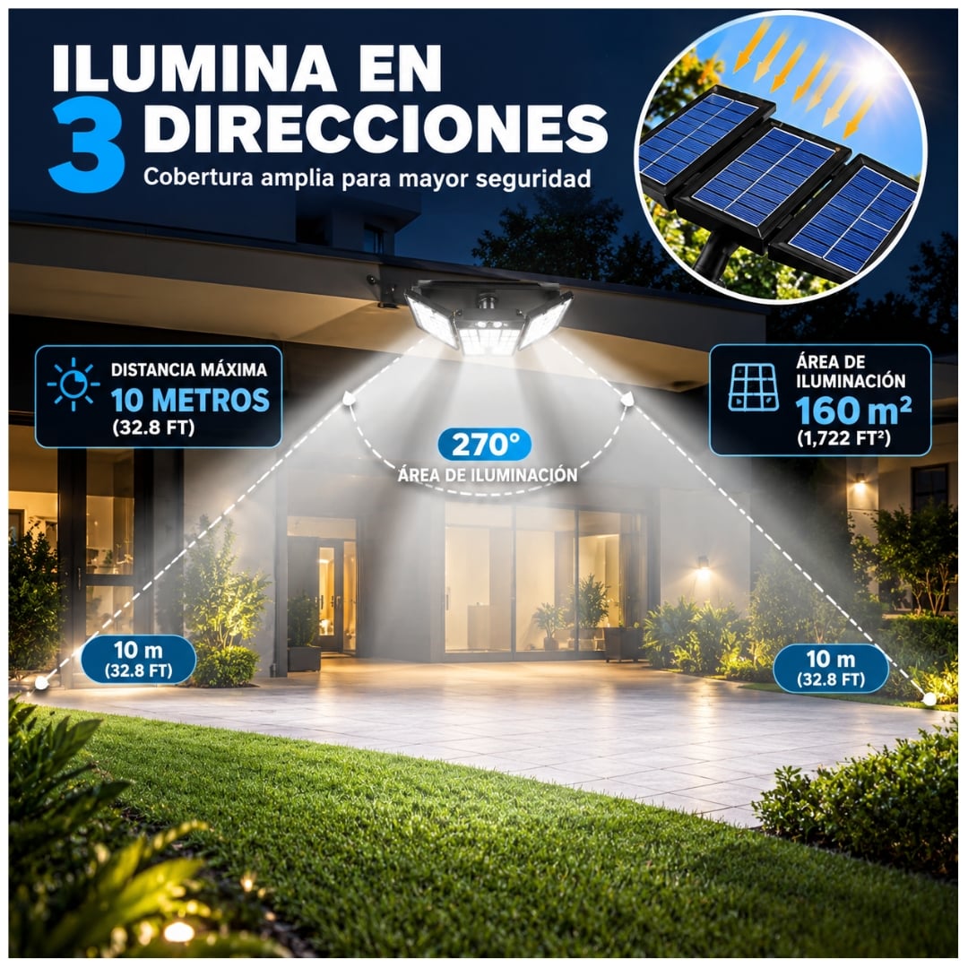 FAROLA LUZ SOLAR LED 300W ILUMINACIÓN EXTERIOR PANEL SENSOR MOVIMIENTO - 4