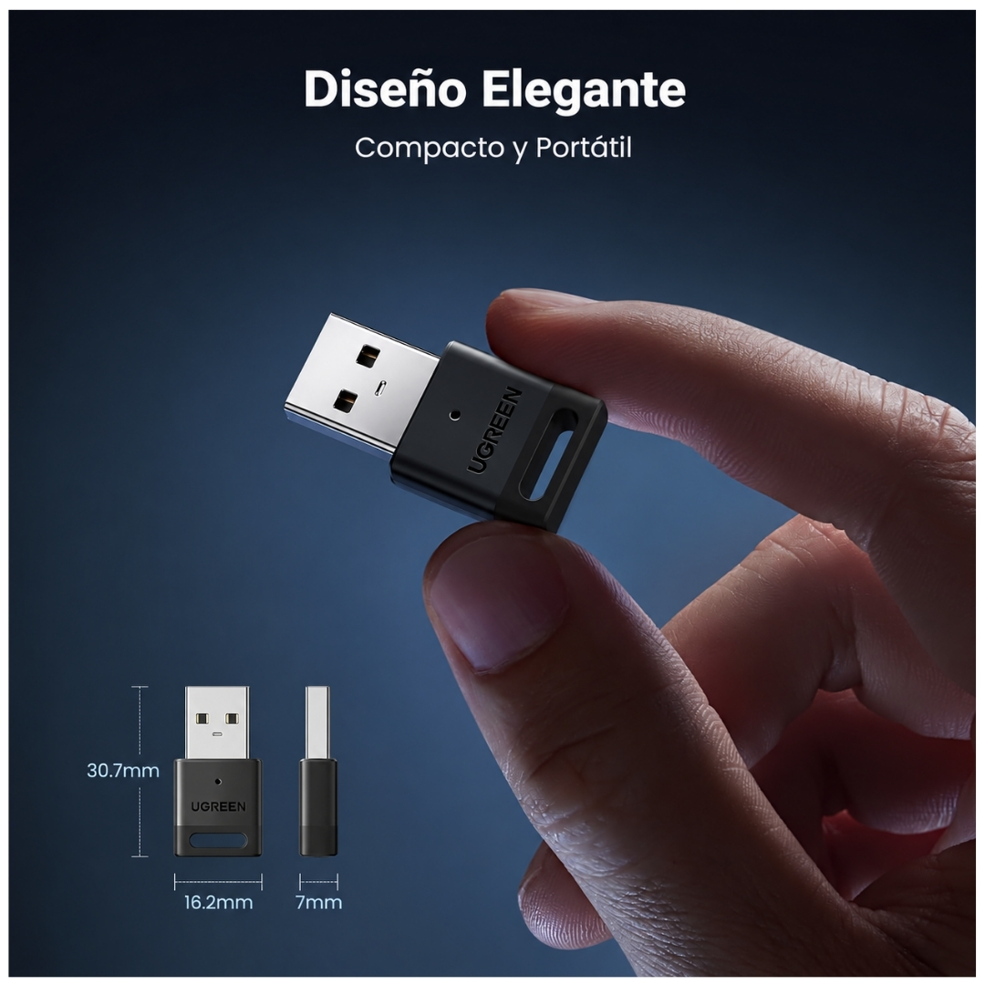 ADAPTADOR BLUETOOTH UGREEN TRASMISOR BLUETOOTH 5.3 PARA PARLANTE DE PC,MOUSE TECLADO, RECEPTOR DE AUDIO Y MÚSICA - 6