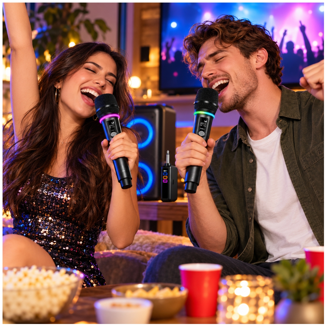 MICROFONO INALAMBRICO RECARGABLE SANCI SC-H8029-2 DUAL UHF PARA KARAOKE, PARLANTES, EVENTOS - 7