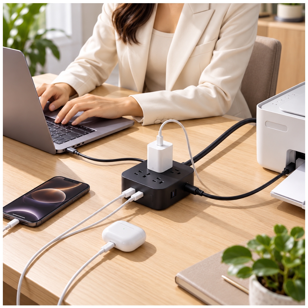 EXTENSIÓN TOMA CORRIENTE 1270W CARGA RÁPIDA 15W TYPE C USB SUPRESOR DE PICOS 8 SALIDAS 1HORA - 7