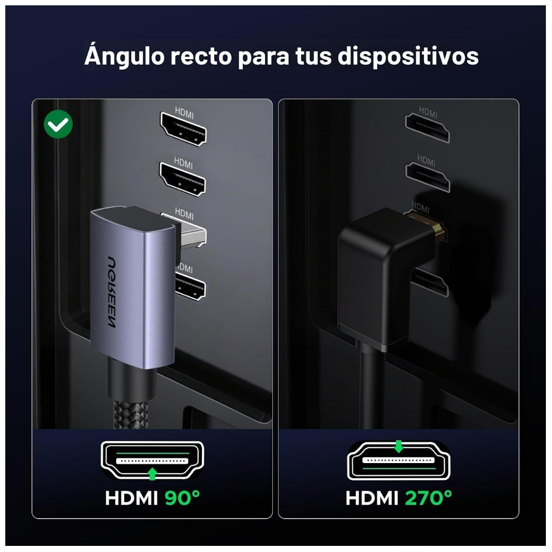 CABLE HDMI 2.1 UGREEN 8K 60HZ 48GBPS 1 METRO ANGULO 90° HD188 - 95826 - 3