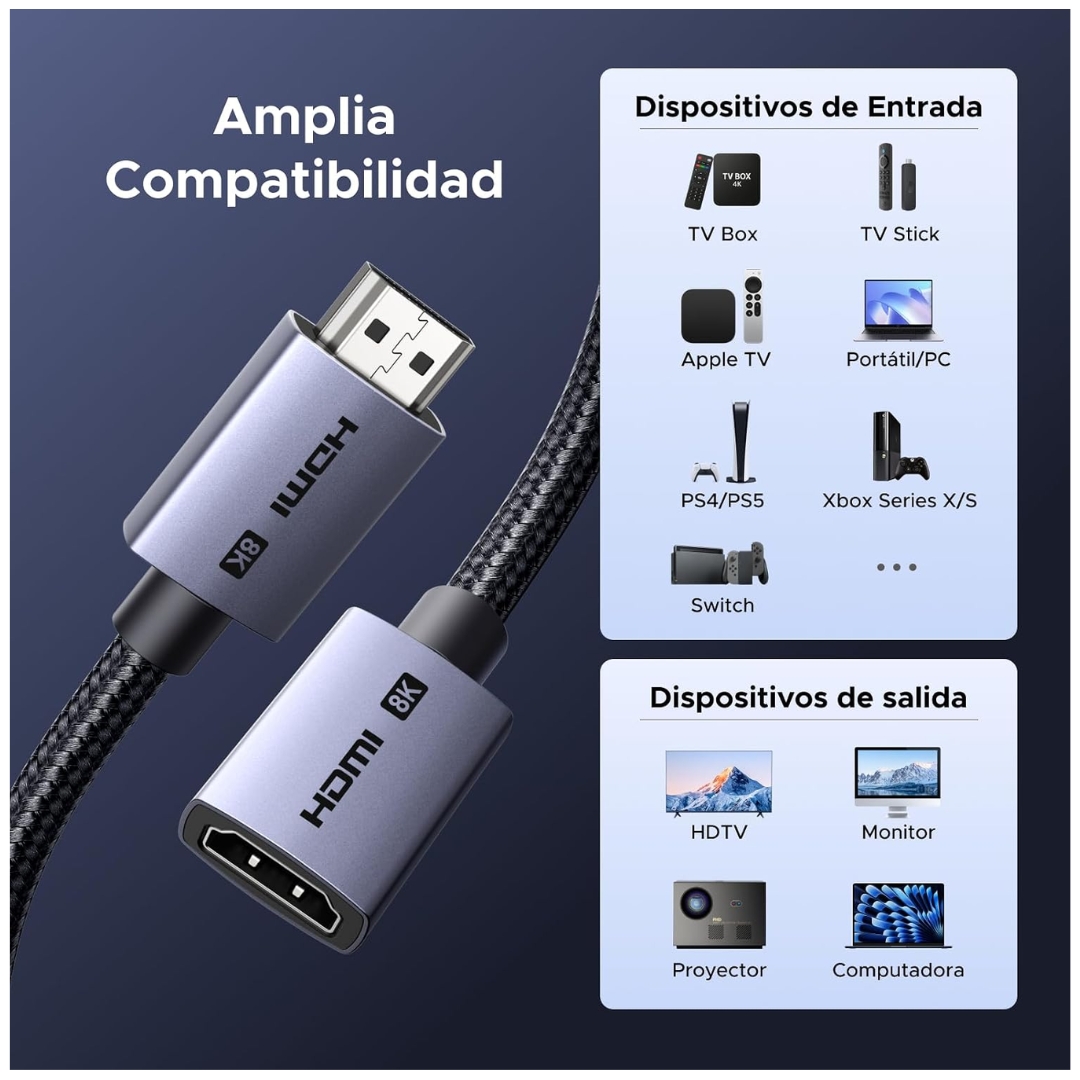 CABLE EXTENSIÓN HDMI 2.1 UGREEN 8K 60HZ CABLE ALARGADOR 2 METROS HD165-95927 - 7