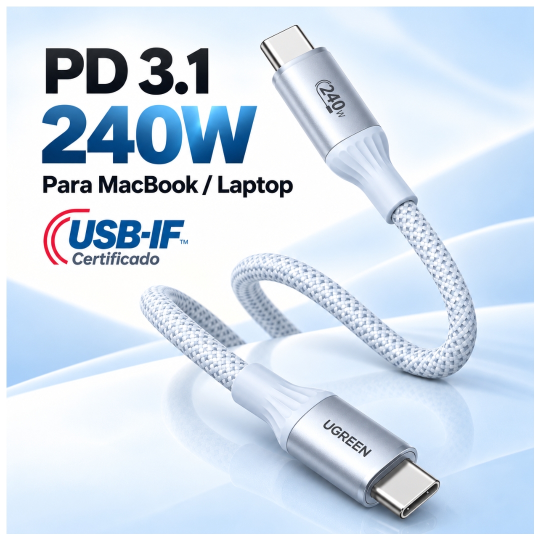 CABLE UGREEN USB-C A USB-C 5A 240W TRENZADO 2 METROS STARLIGHT BLUE L534-75732 - 3