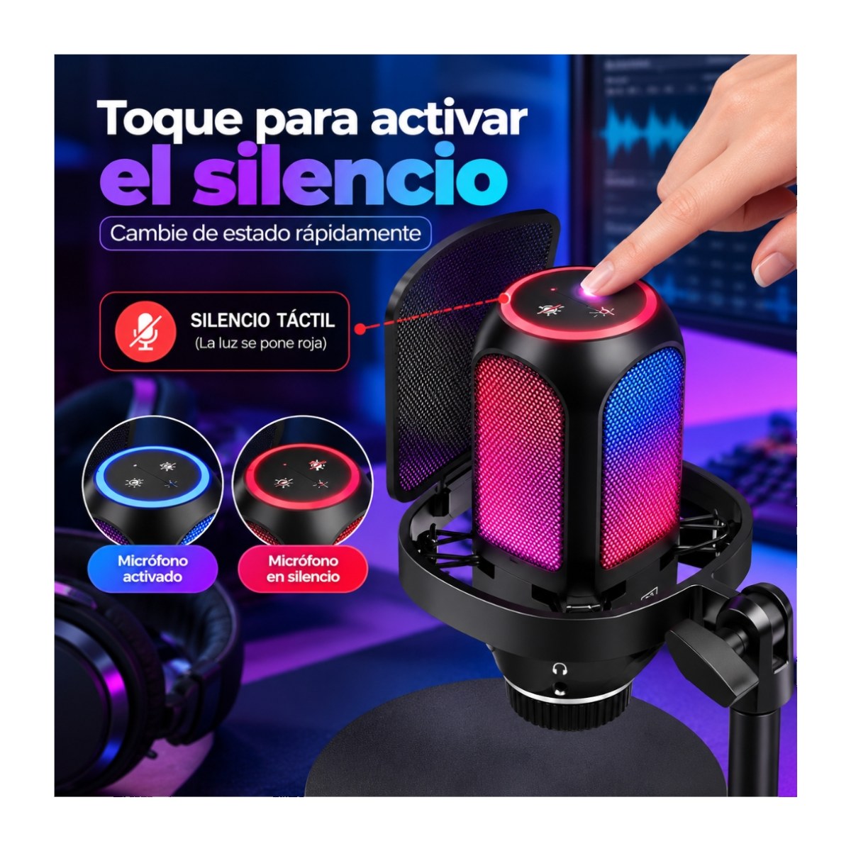 MICRÓFONO CONDENSADOR RGB SONIDO DE ALTA CALIDAD STREAMING GRABACIÓN YX-X9860 AT-D1 - 3