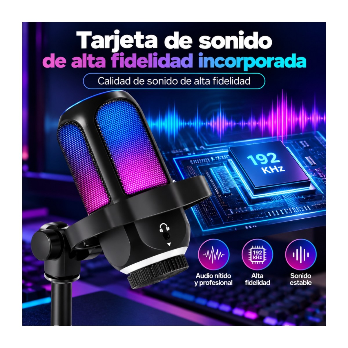 MICRÓFONO CONDENSADOR RGB SONIDO DE ALTA CALIDAD STREAMING GRABACIÓN YX-X9860 AT-D1 - 6