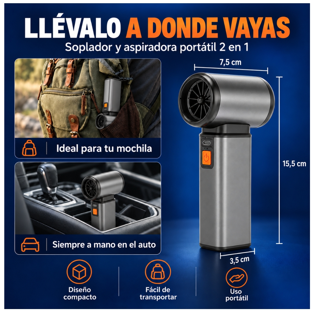 SOPLADOR DE AIRE ASPIRADORA ELÉCTRICO 130000 RPM PARA PC Y AUTO INALAMBRICO RECARGABLE PORTATIL 2 EN 1 - 4