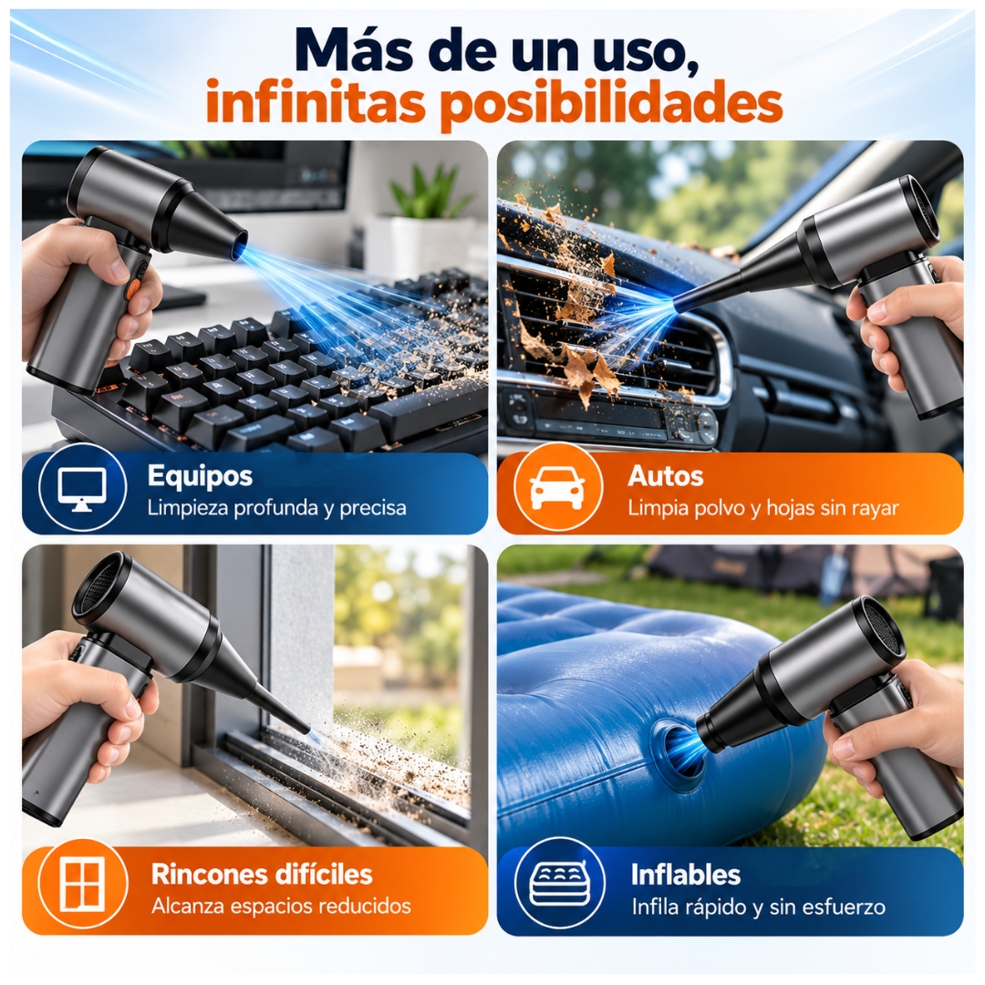 SOPLADOR DE AIRE ASPIRADORA ELÉCTRICO 130000 RPM PARA PC Y AUTO INALAMBRICO RECARGABLE PORTATIL 2 EN 1 - 7