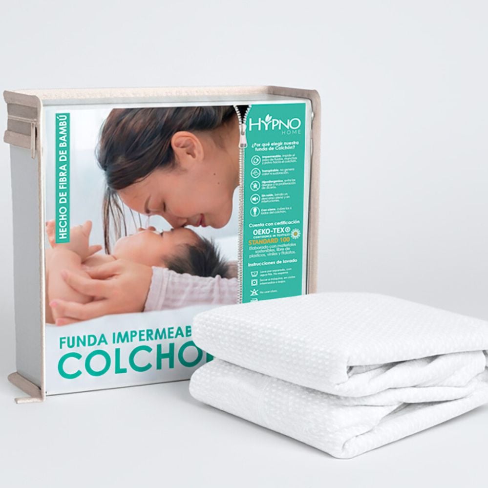 FUNDA DE COLCHON IMPERMEABLE HYPNO KING C/CIERRE DE BAMBU - BLANCO - 1