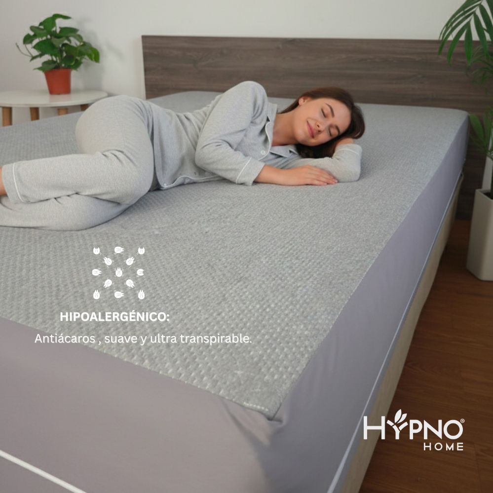 FUNDA COLCHON HYPNO HOME 2 PLAZAS BAMBU GRIS IMPERMEABLE CON CIERRE - 5