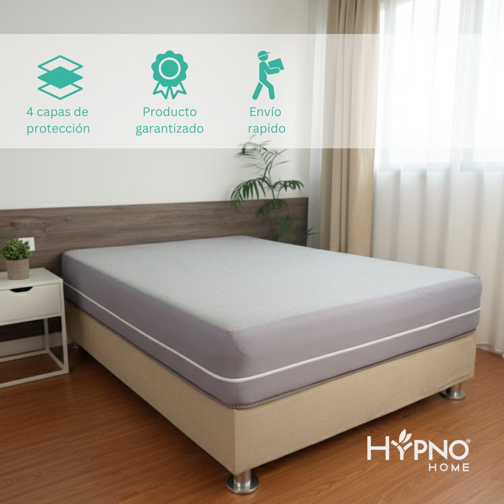 FUNDA COLCHON HYPNO HOME 2 PLAZAS BAMBU GRIS IMPERMEABLE CON CIERRE - 7