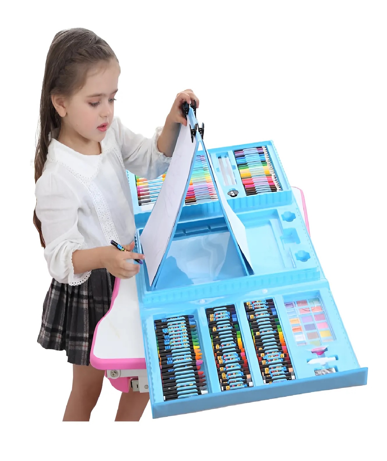 SET DE ARTE Y DIBUJO MEGA PARA NIÑOS 208 PIEZAS AZUL - 5