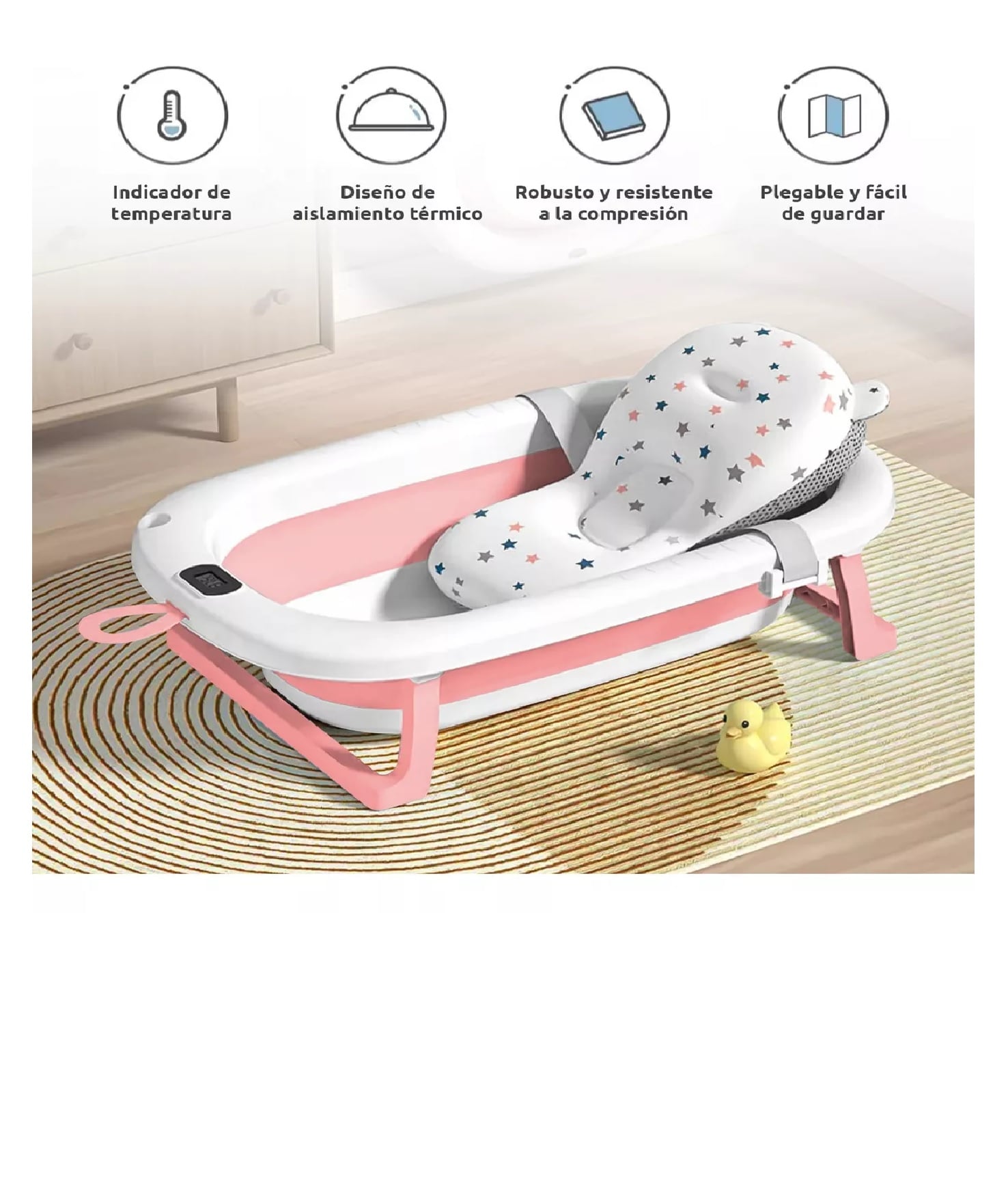 BAÑERA PLEGABLE CON TERMOMETRO MAS COJIN PARA BEBE - 1