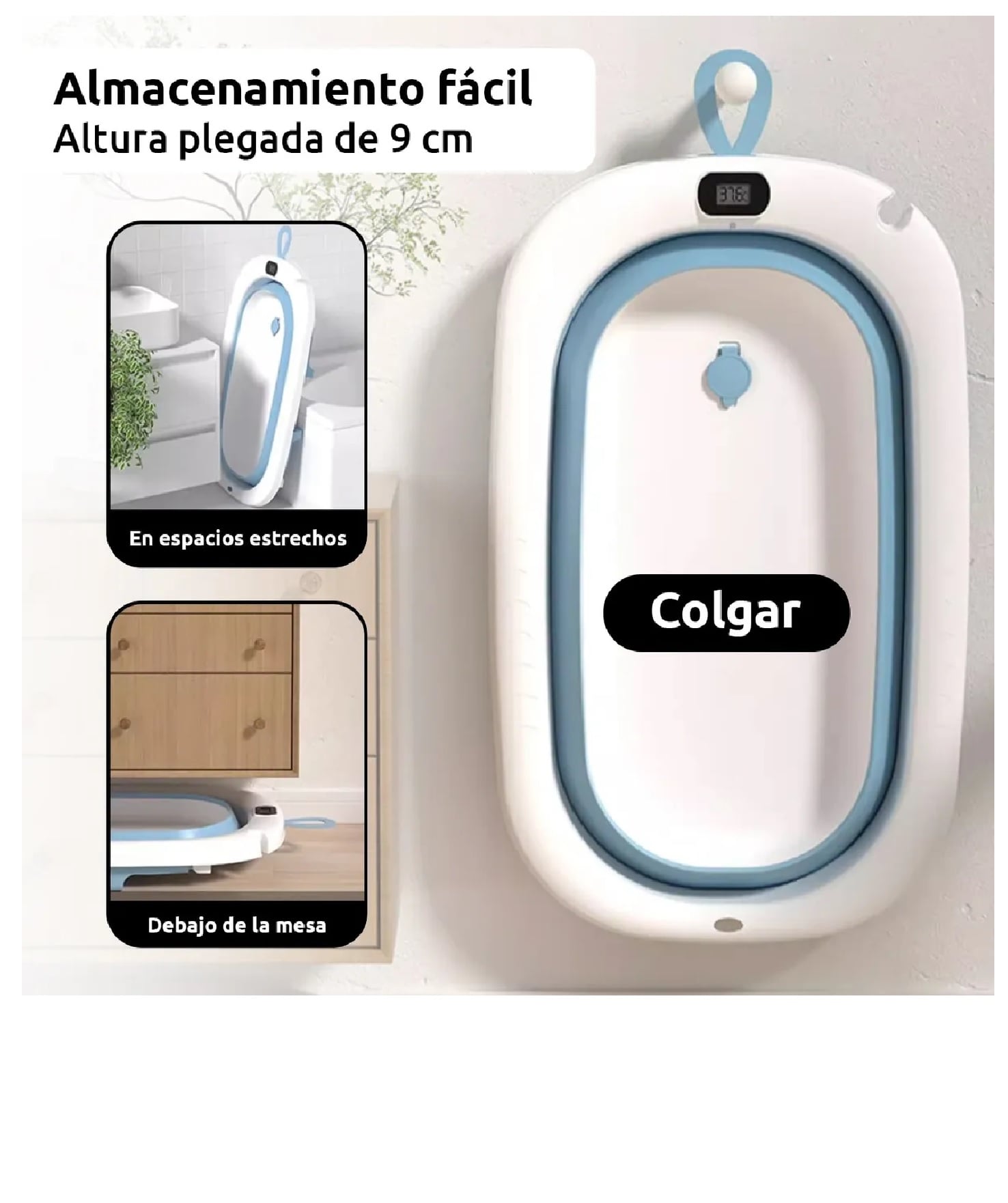 BAÑERA PLEGABLE CON TERMOMETRO MAS COJIN PARA BEBE - 3