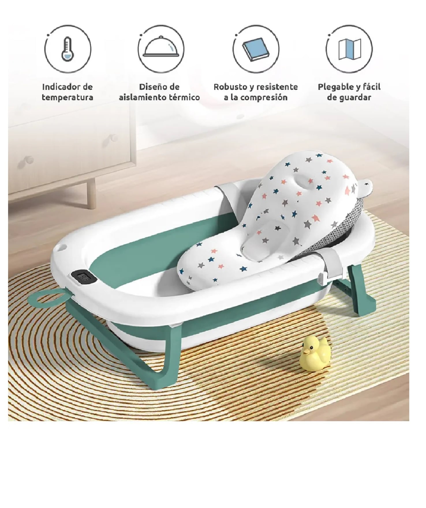 BAÑERA PLEGABLE CON TERMOMETRO MAS COJIN PARA BEBE - 6