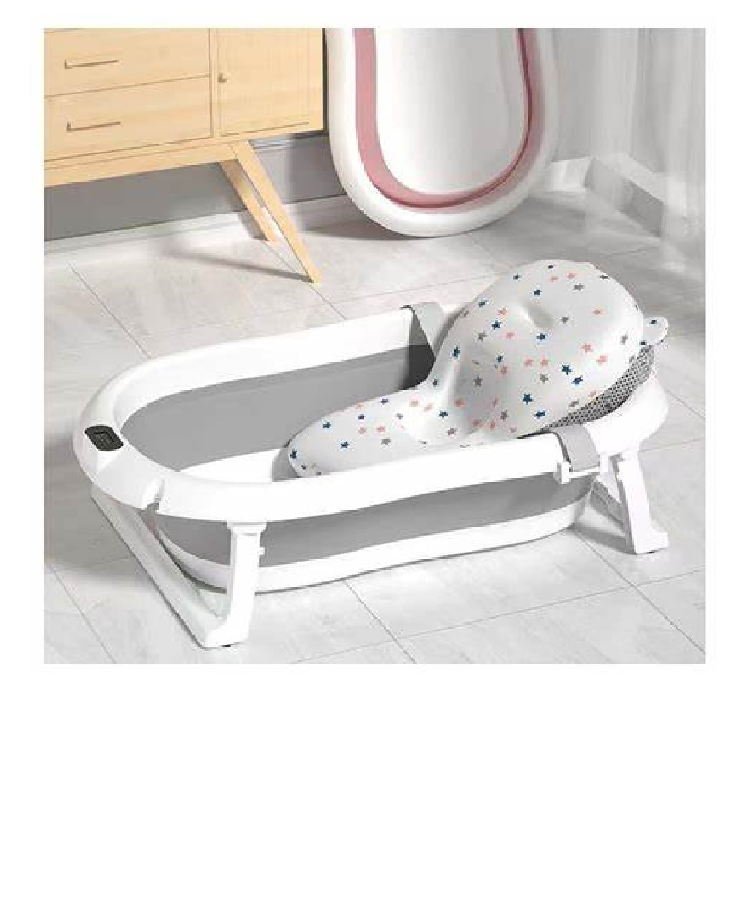 BAÑERA PLEGABLE CON TERMOMETRO MAS COJIN PARA BEBE - 1
