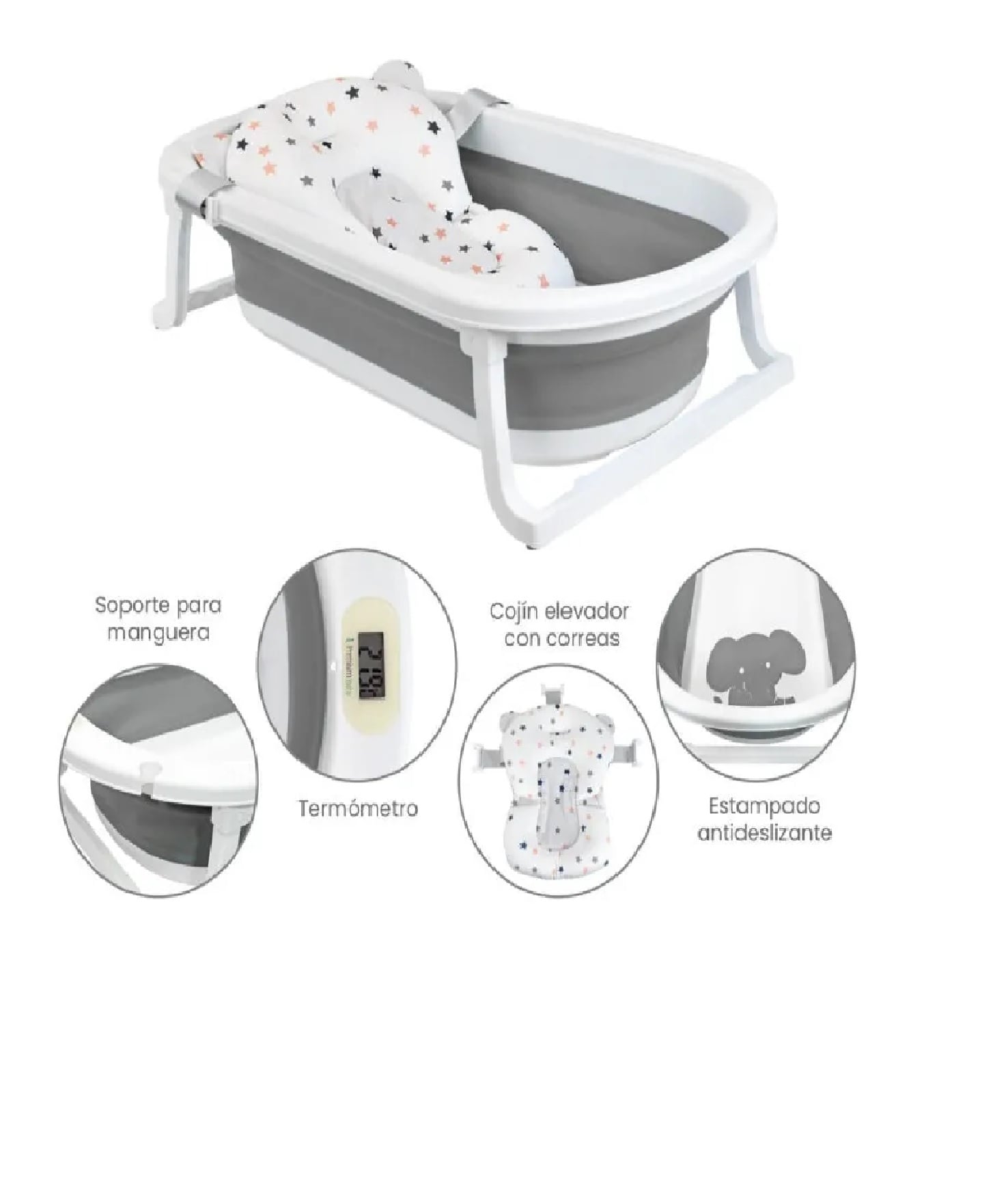 BAÑERA PLEGABLE CON TERMOMETRO MAS COJIN PARA BEBE - 3