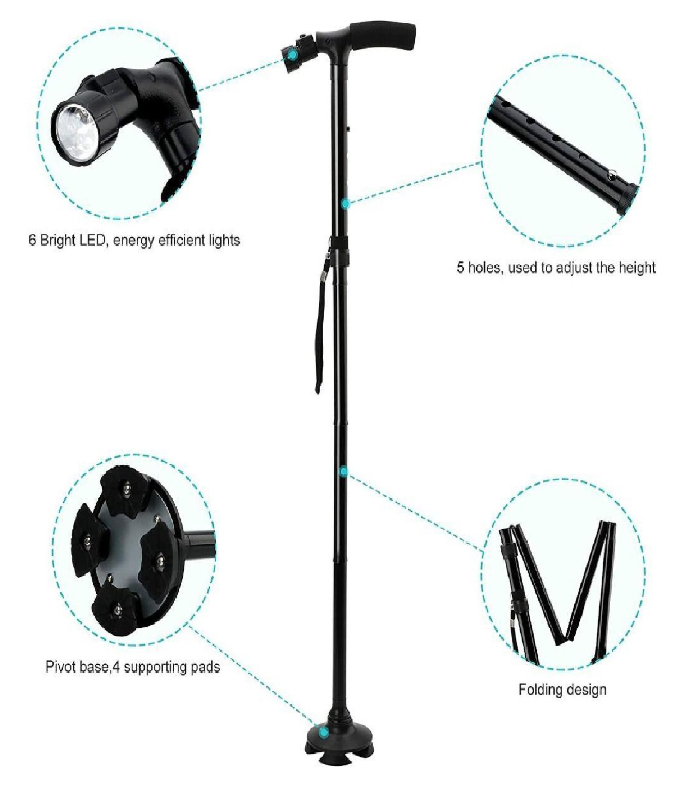 BASTÓN PLEGABLE ORTOPÉDICO CON LUZ LED - 2