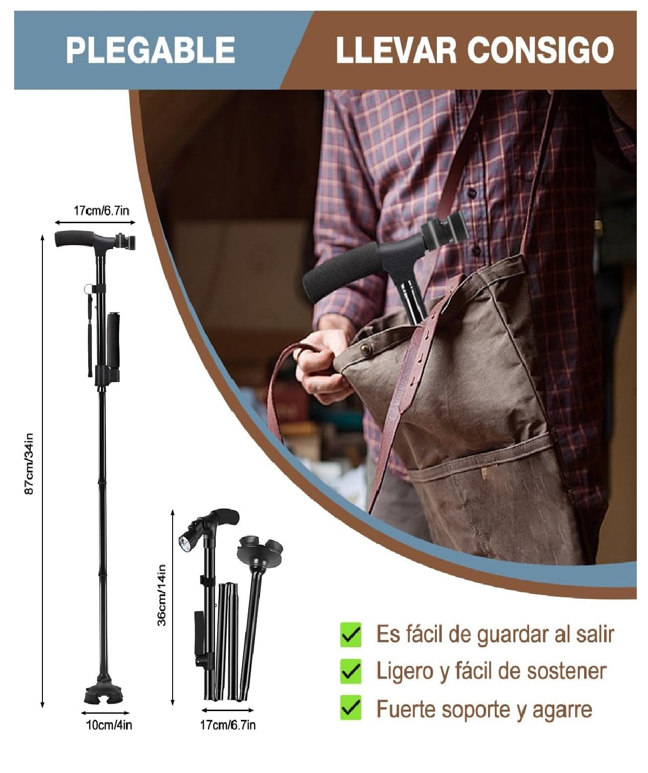 BASTÓN PLEGABLE ORTOPÉDICO CON LUZ LED - 4