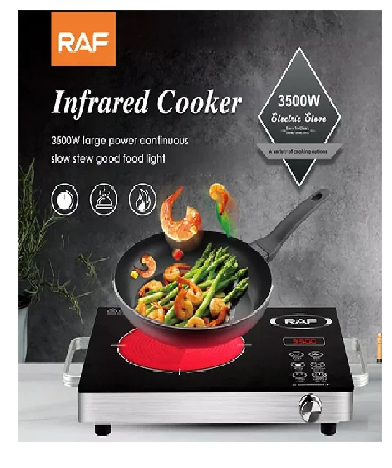 COCINA ELÉCTRICA INFRARROJA DIGITAL 3500W MARCA RAF - 1