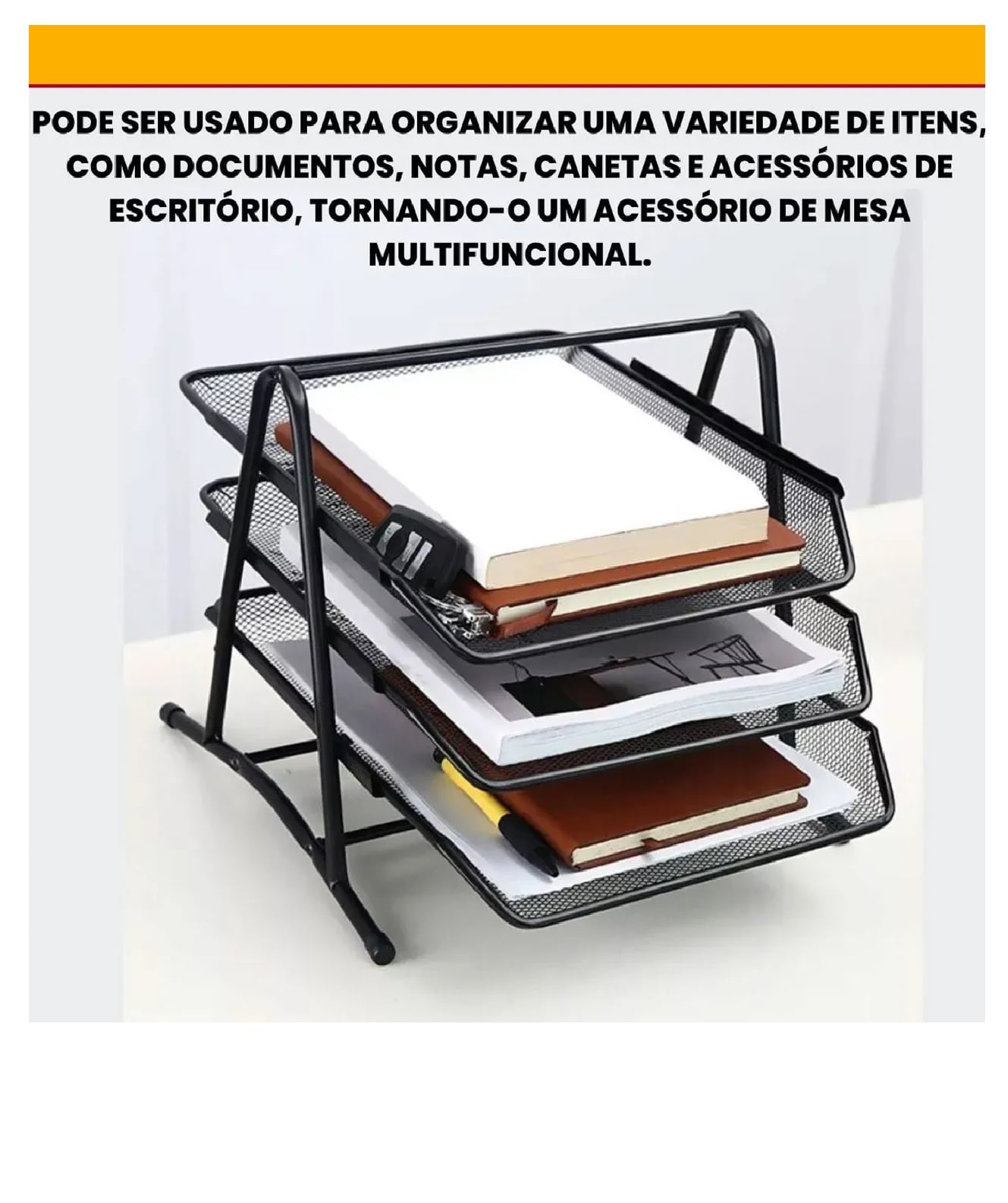 ORGANIZADOR BANDEJA DE ESCRITORIO MALLA METÁLICA OFICINA 3 NIVELES - 3