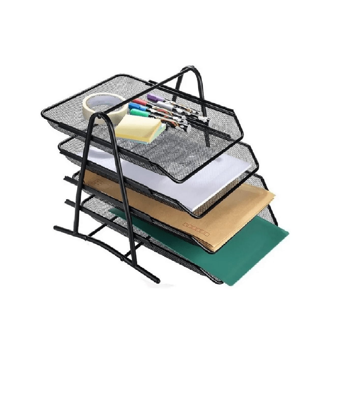 ORGANIZADOR BANDEJA DE ESCRITORIO MALLA METÁLICA OFICINA 3 NIVELES - 4