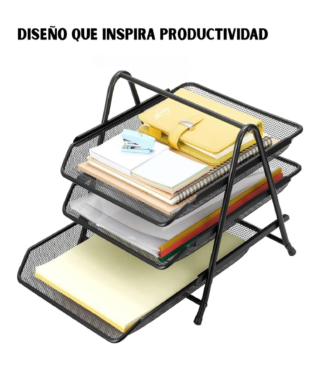 ORGANIZADOR BANDEJA DE ESCRITORIO MALLA METÁLICA OFICINA 3 NIVELES - 6