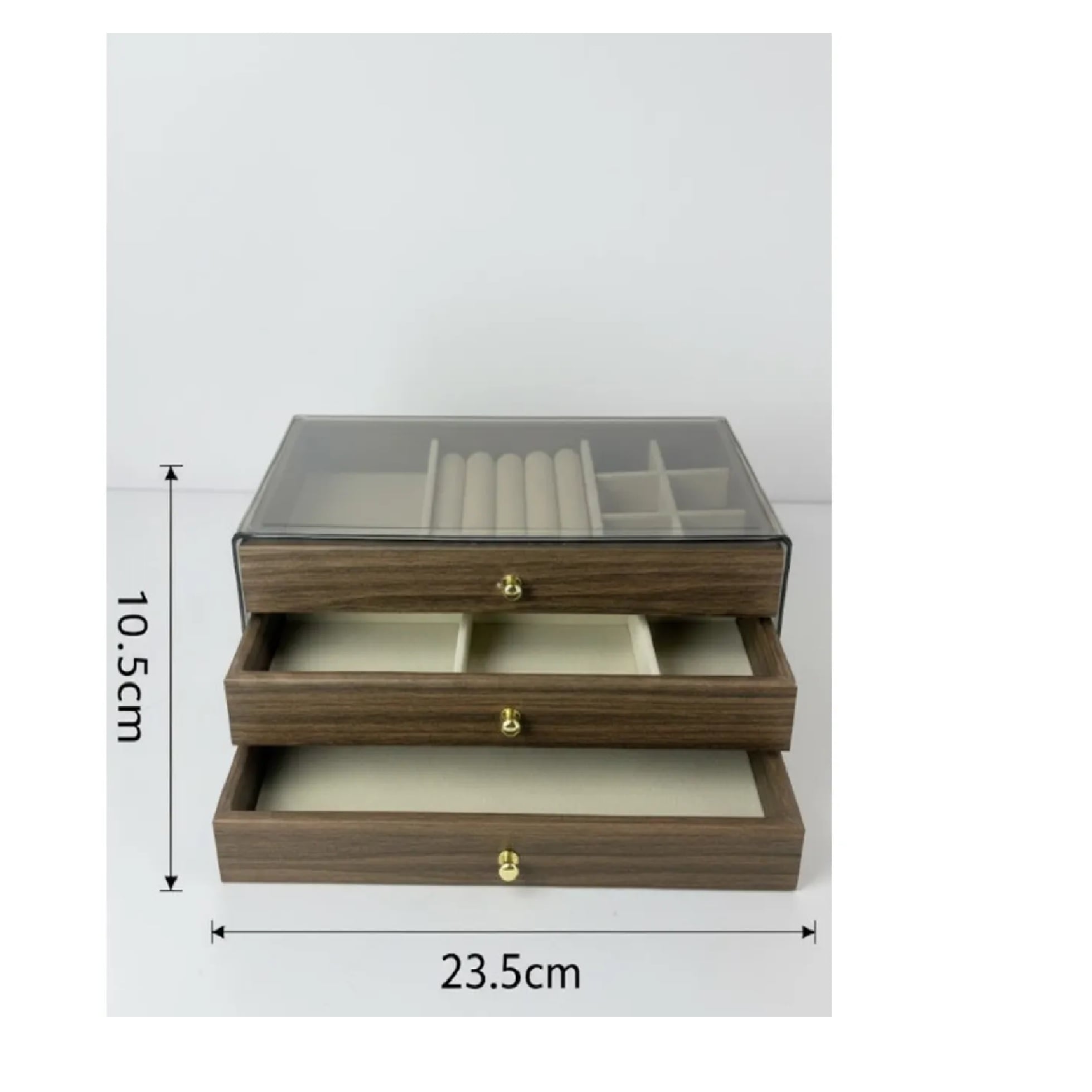 JOYERO ORGANIZADOR DE MADERA CON TAPA DE ACRÍLICO DE 3 NIVELES - 7
