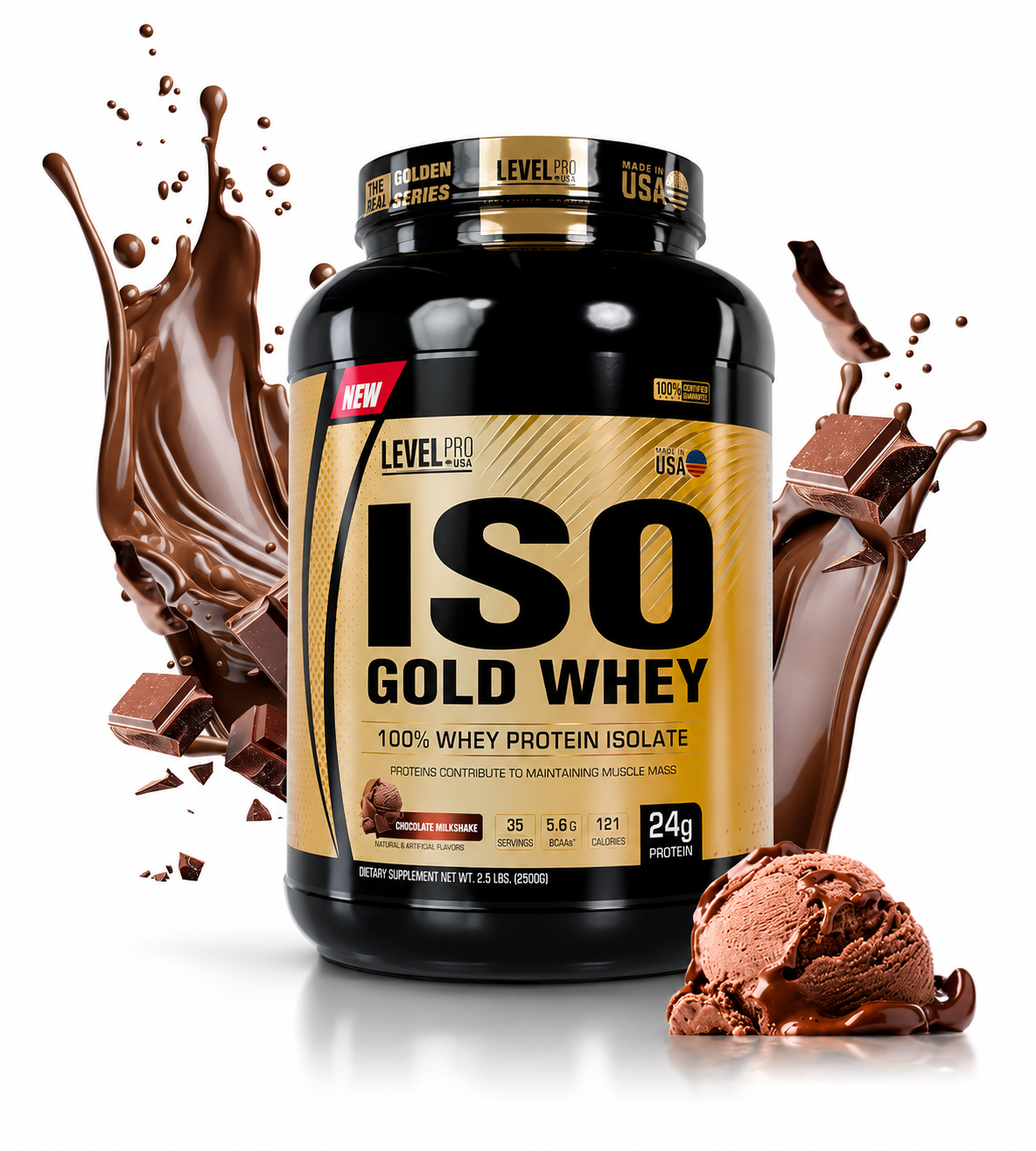 PROTEINA ISO GOLD WHEY 1.1 KG LEVEL PRO - CHOCOLATE - 1