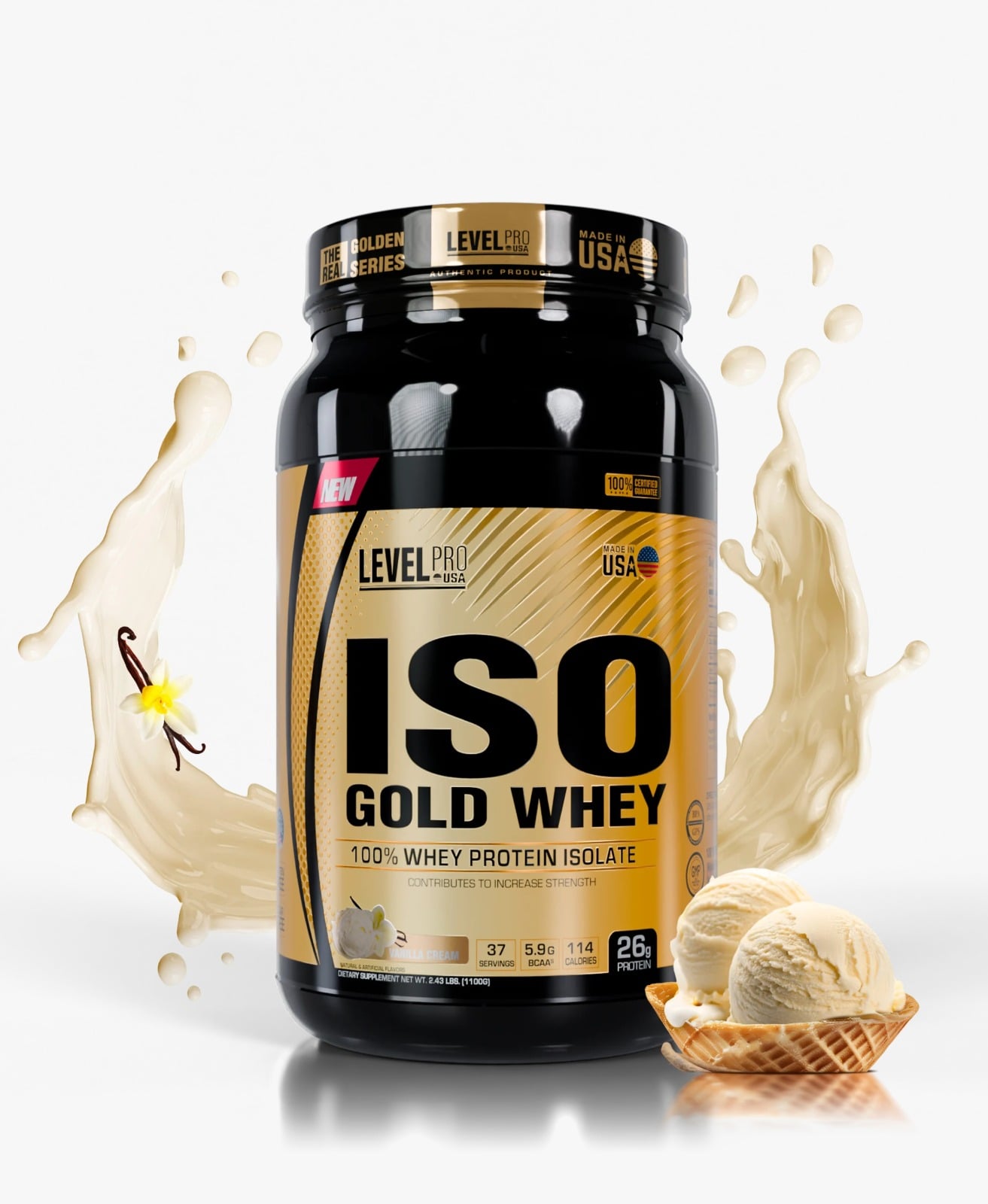 PROTEINA ISO GOLD WHEY 1.1 KG LEVEL PRO - VAINILLA - 1