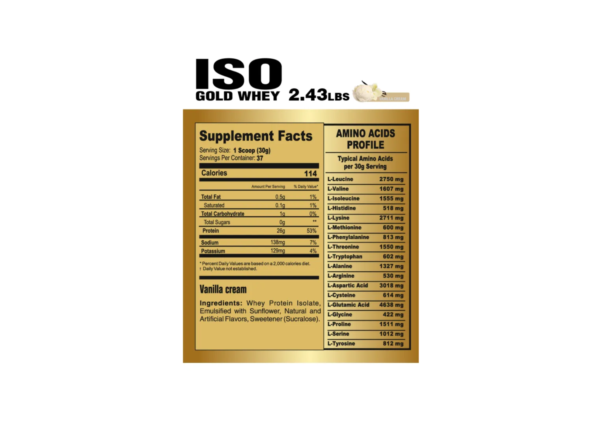 PROTEINA ISO GOLD WHEY 1.1 KG LEVEL PRO - VAINILLA - 2