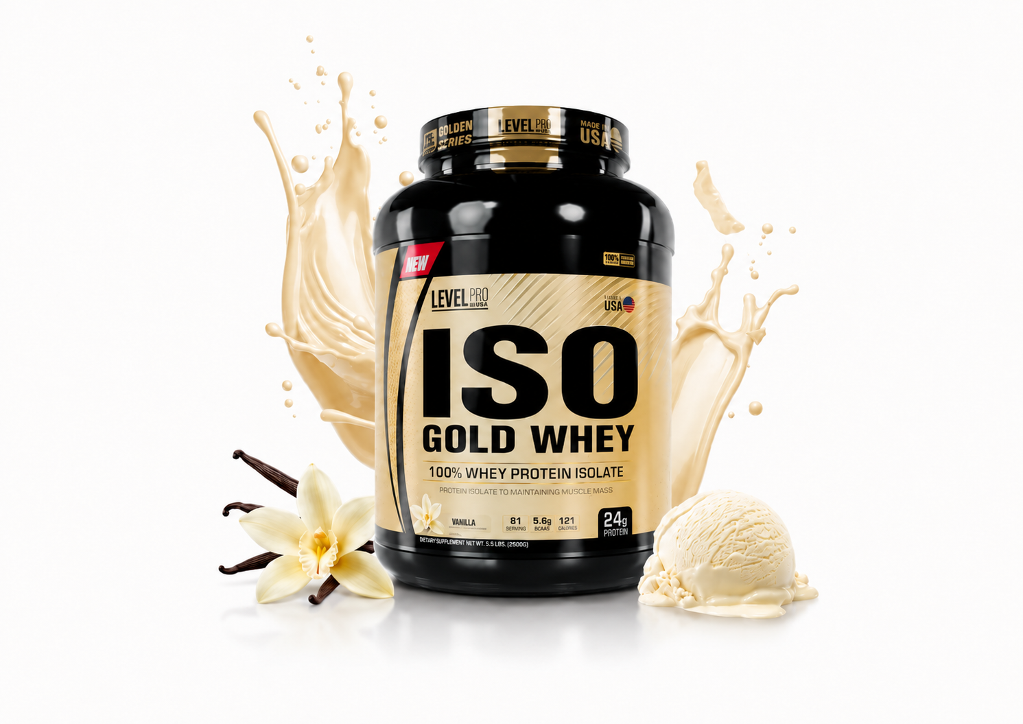 PROTEINA ISO GOLD WHEY LEVEL PRO 2.5KG - VAINILLA - 1