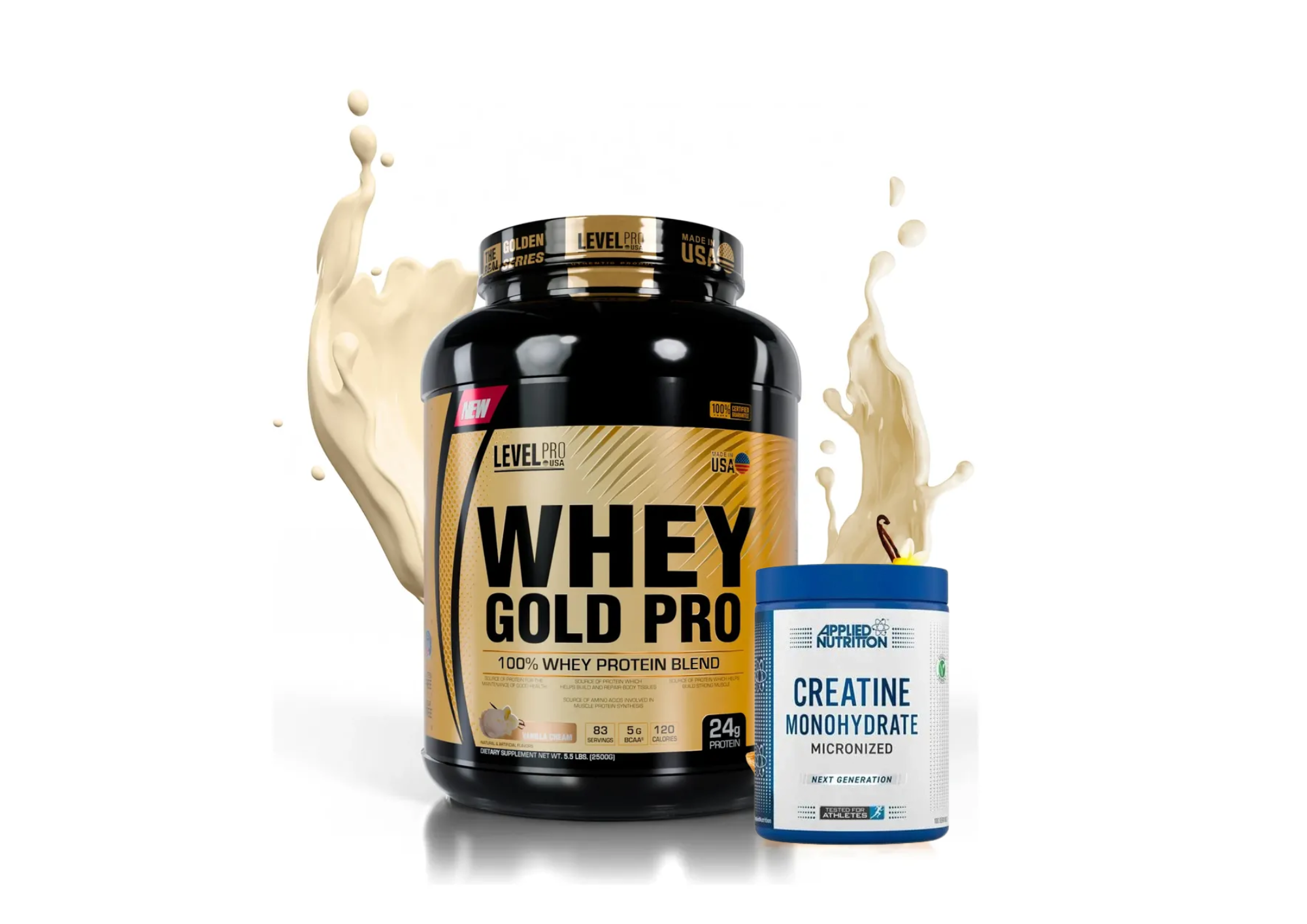 LEVEL PRO WHEY GOLD  2.5KG VAINILLA + CREATINA APPLIED 500 GR - 1