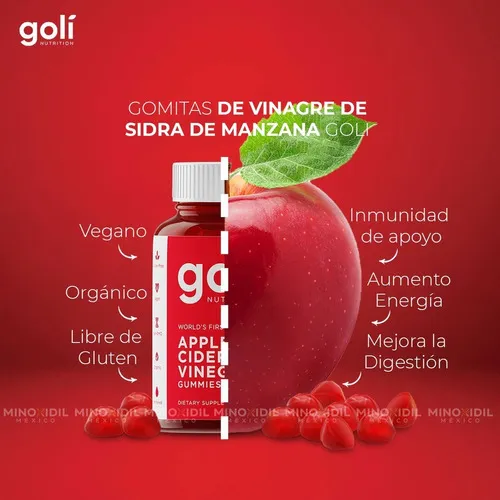 GOLI GOMITAS DE VINAGRE DE MANZANA 60 UNIDADES VEGANAS, SIN GLUTEN, CON VITAMINA B12 - 2