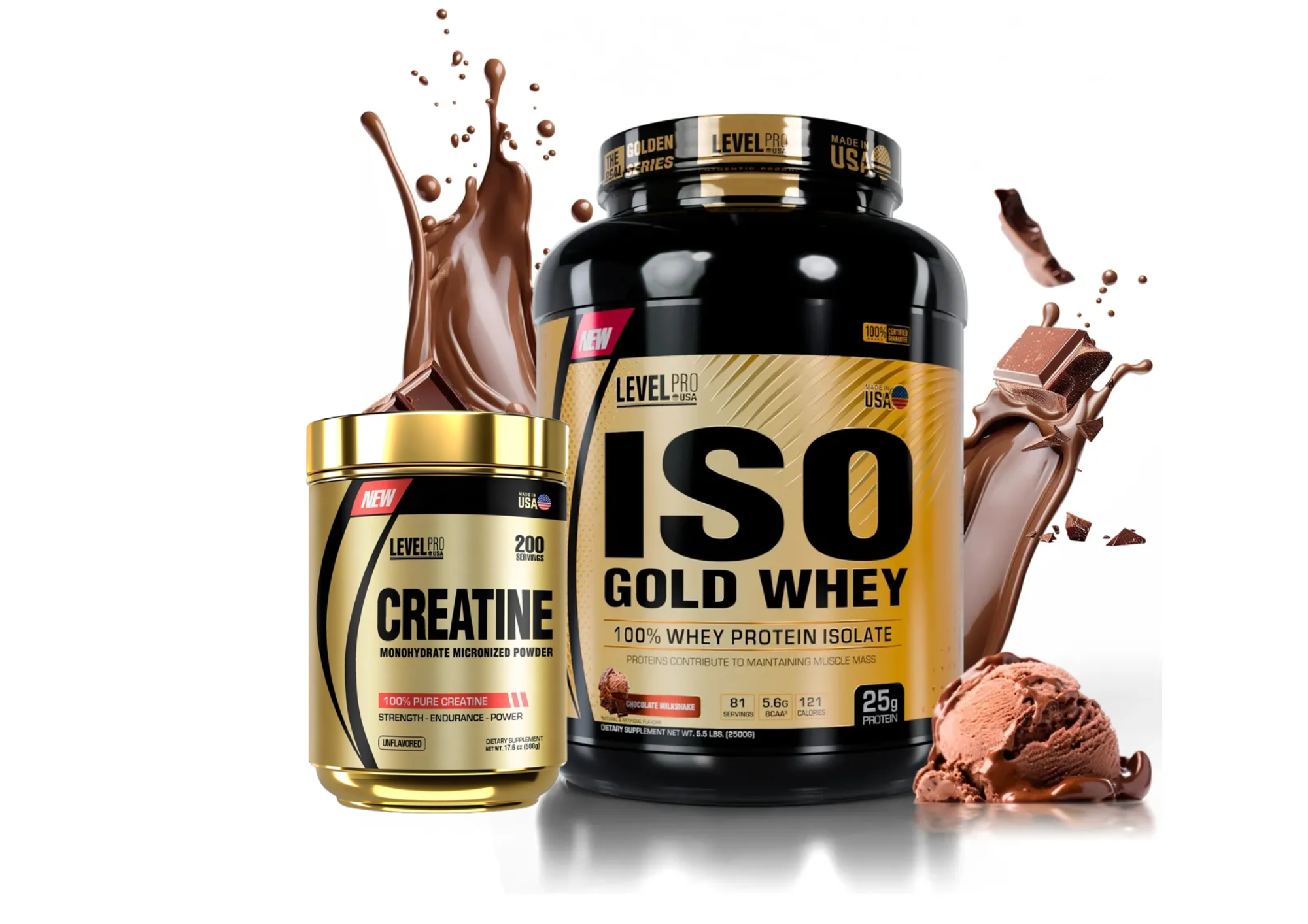 ISO GOLD WHEY 2.5KG CHOCOLATE + CREATINA MONOHIDRATADA LEVEL PRO 500GR - 1