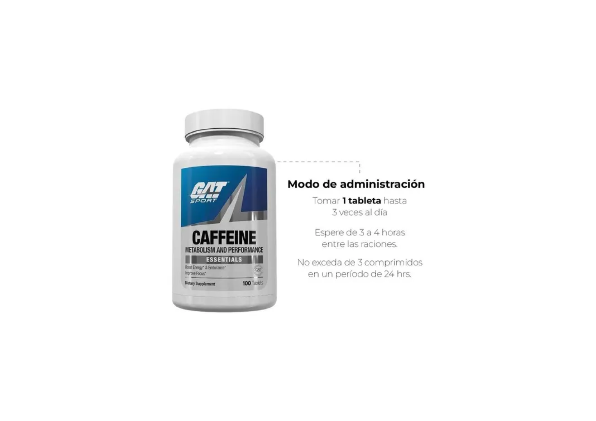 GAT SPORT CAFFEINE 200MG 100 TABLETAS CAFEINA PURA - 2