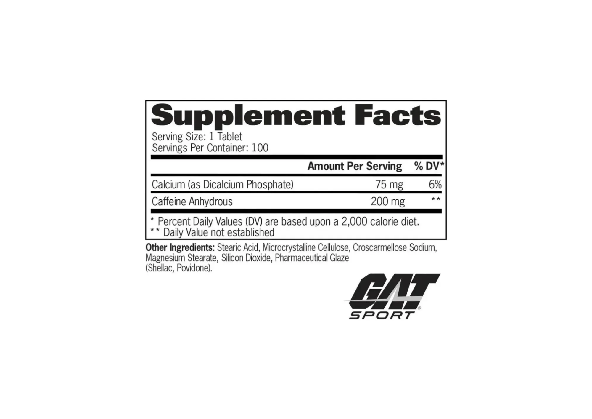 GAT SPORT CAFFEINE 200MG 100 TABLETAS CAFEINA PURA - 3