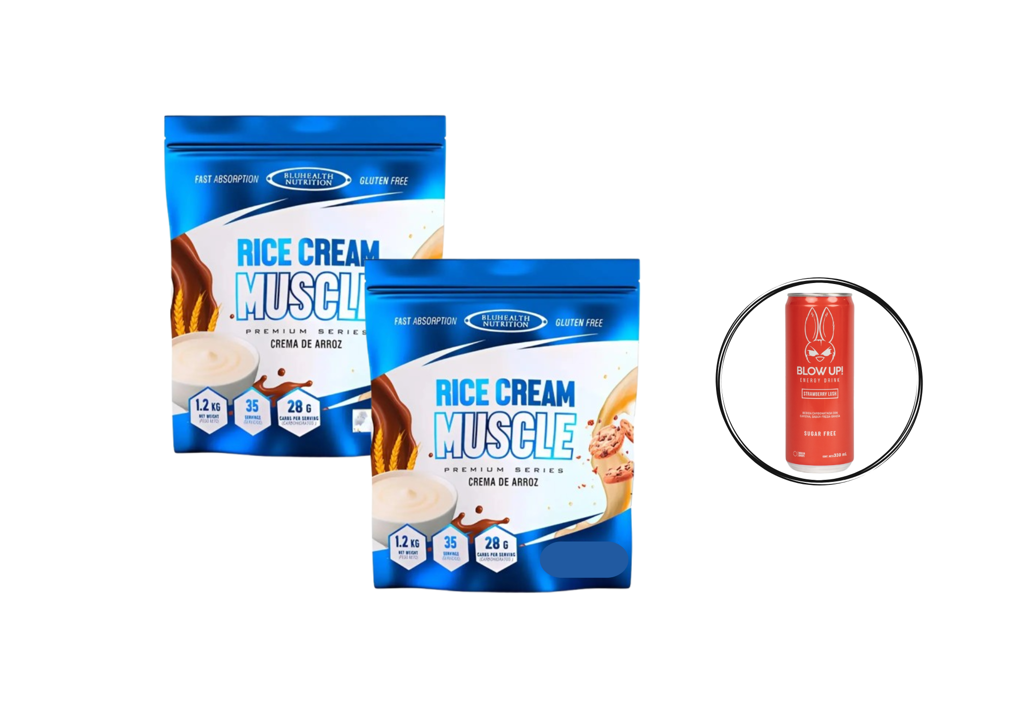 COMBO FITNESS CREMA DE ARROZ BLUEHEALTH 1.2 KG + BLOW UP ENERGY - 1