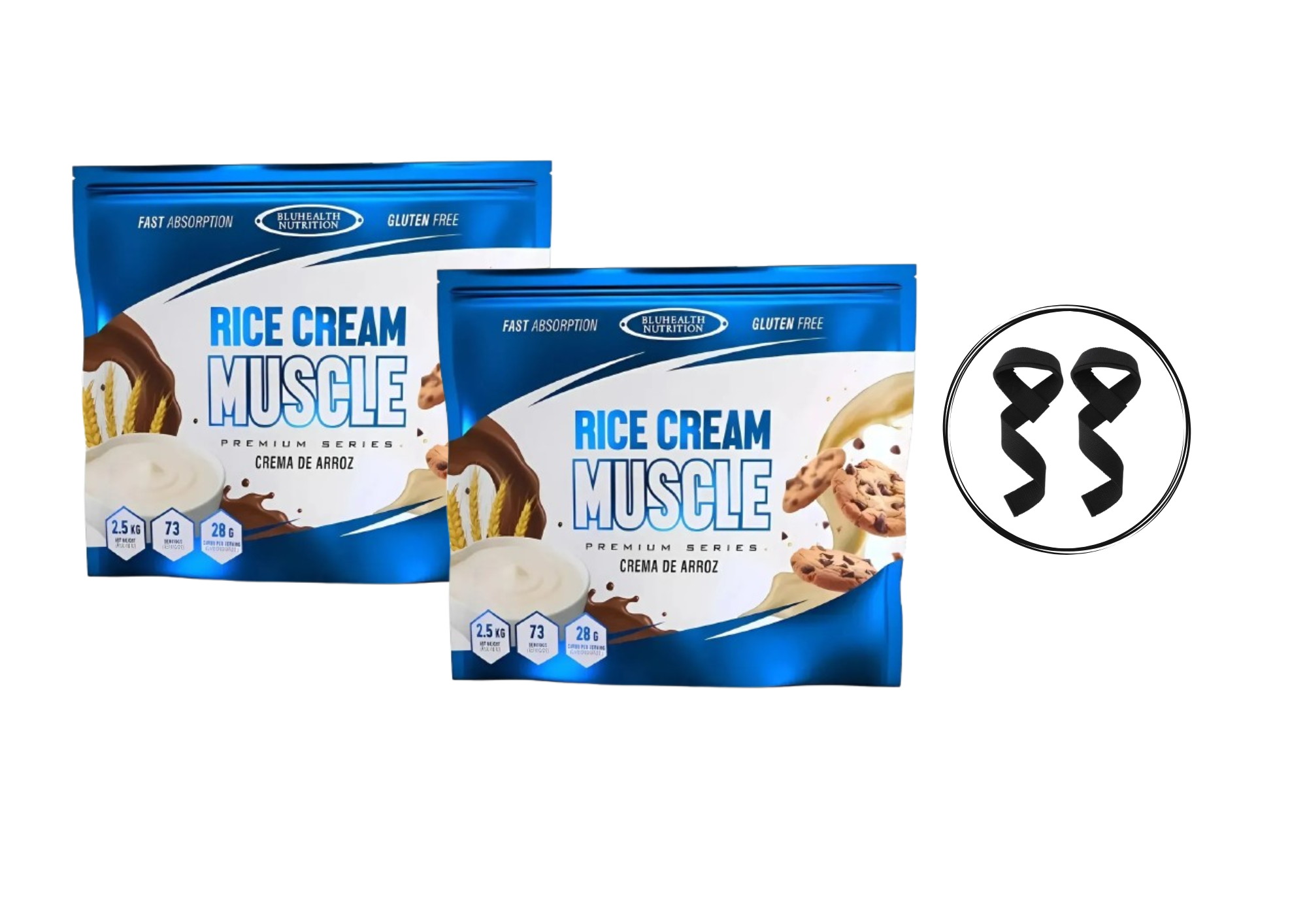 COMBO FITNESS CREMA DE ARROZ BLUEHEALTH 2.5 KG + STRAPS - 1